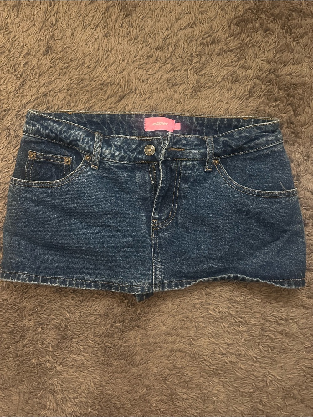 Edikted Dark Blue Denim Mini Skirt